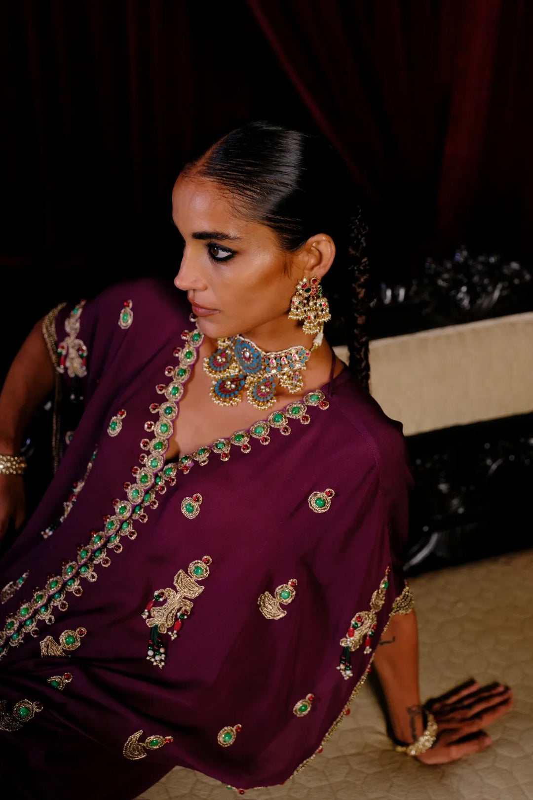 Solid Purple Kaftan Set