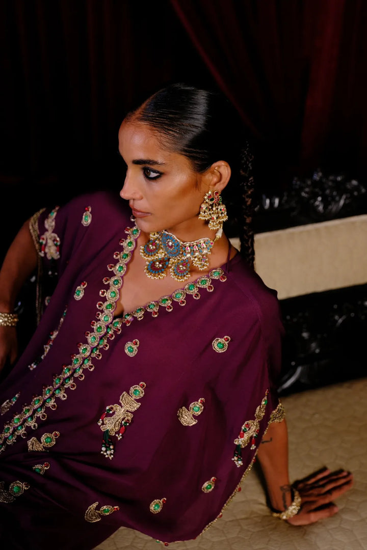 Solid Purple Kaftan Set