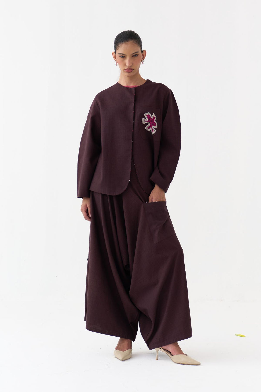 Embroidered Contour Overlay Co-ord (Set Of 2)