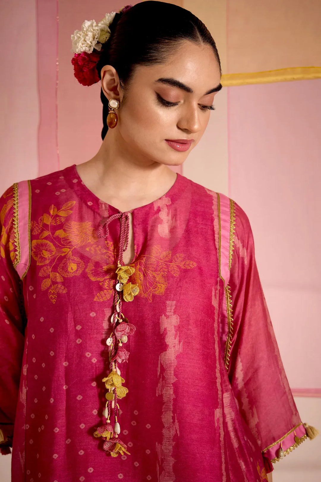Blush Cotton Silk Tassel Choga Set