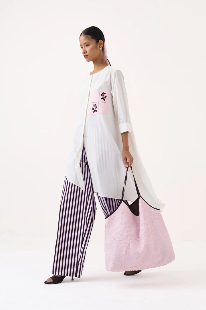 Emb. Patch Asymmetric Hem Shirt Co-ord