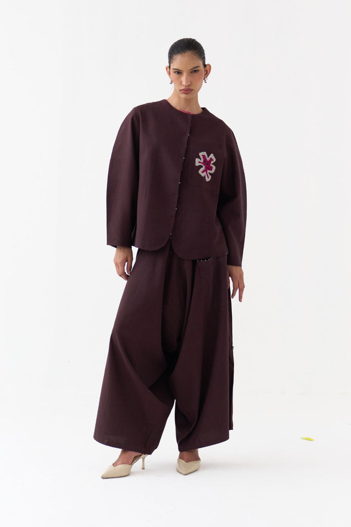 Embroidered Contour Overlay Co-ord (Set Of 2)