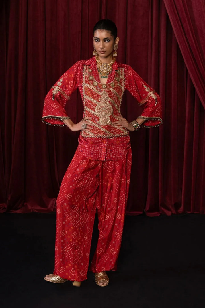 Red Flap Set with Balloon Pants