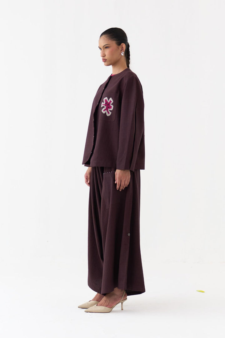 Embroidered Contour Overlay Co-ord (Set Of 2)