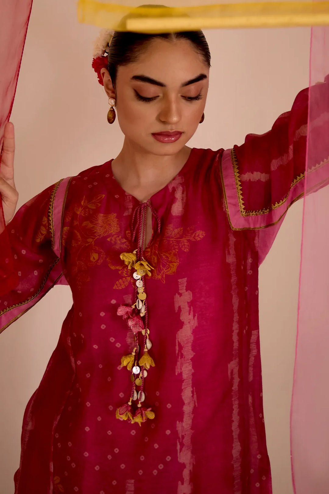 Blush Cotton Silk Tassel Choga Set