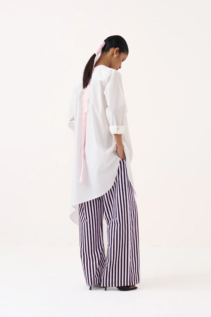 Emb. Patch Asymmetric Hem Shirt Co-ord