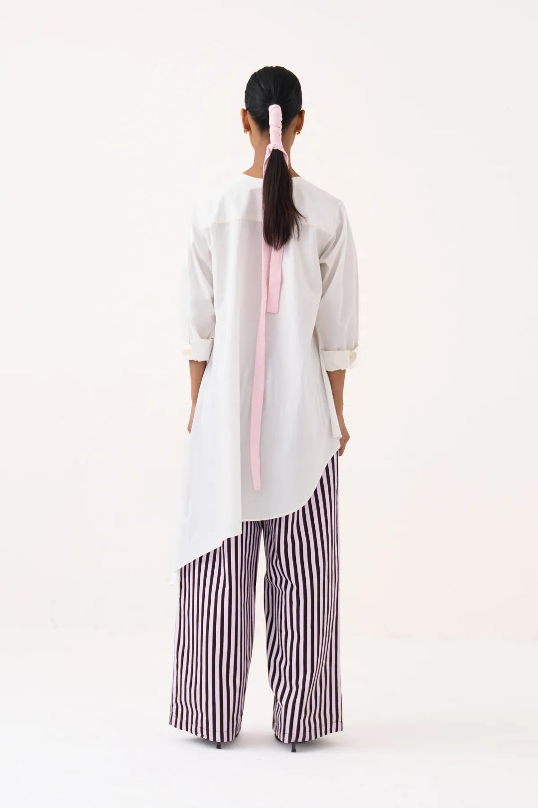 Emb. Patch Asymmetric Hem Shirt Co-ord