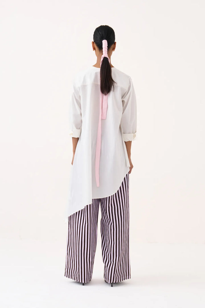 Emb. Patch Asymmetric Hem Shirt Co-ord