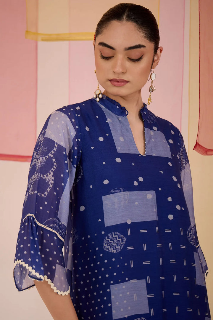 Blue Short Scallop Kurta with Farshi Salwar