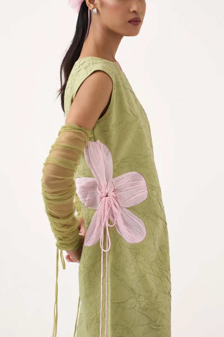 Side Floral Drawstring Shift Dress