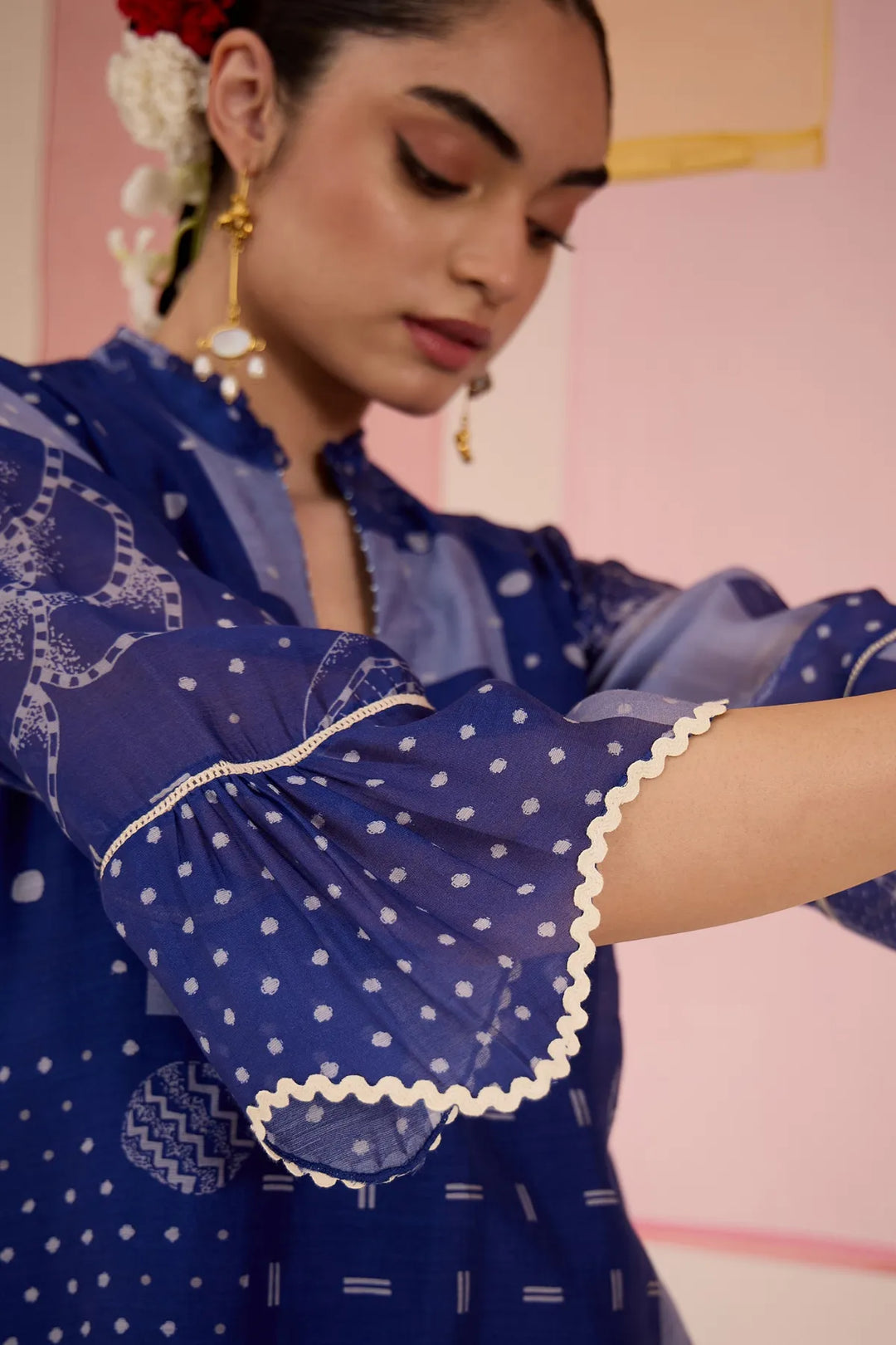 Blue Short Scallop Kurta with Farshi Salwar