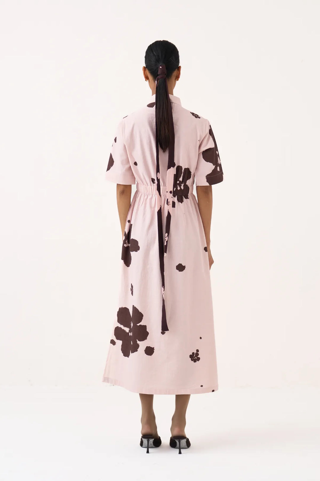 Collared Side Elastic Waist Dress