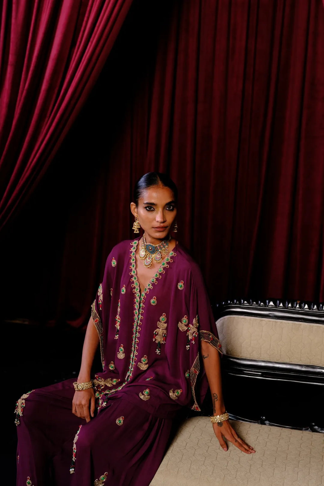 Solid Purple Kaftan Set