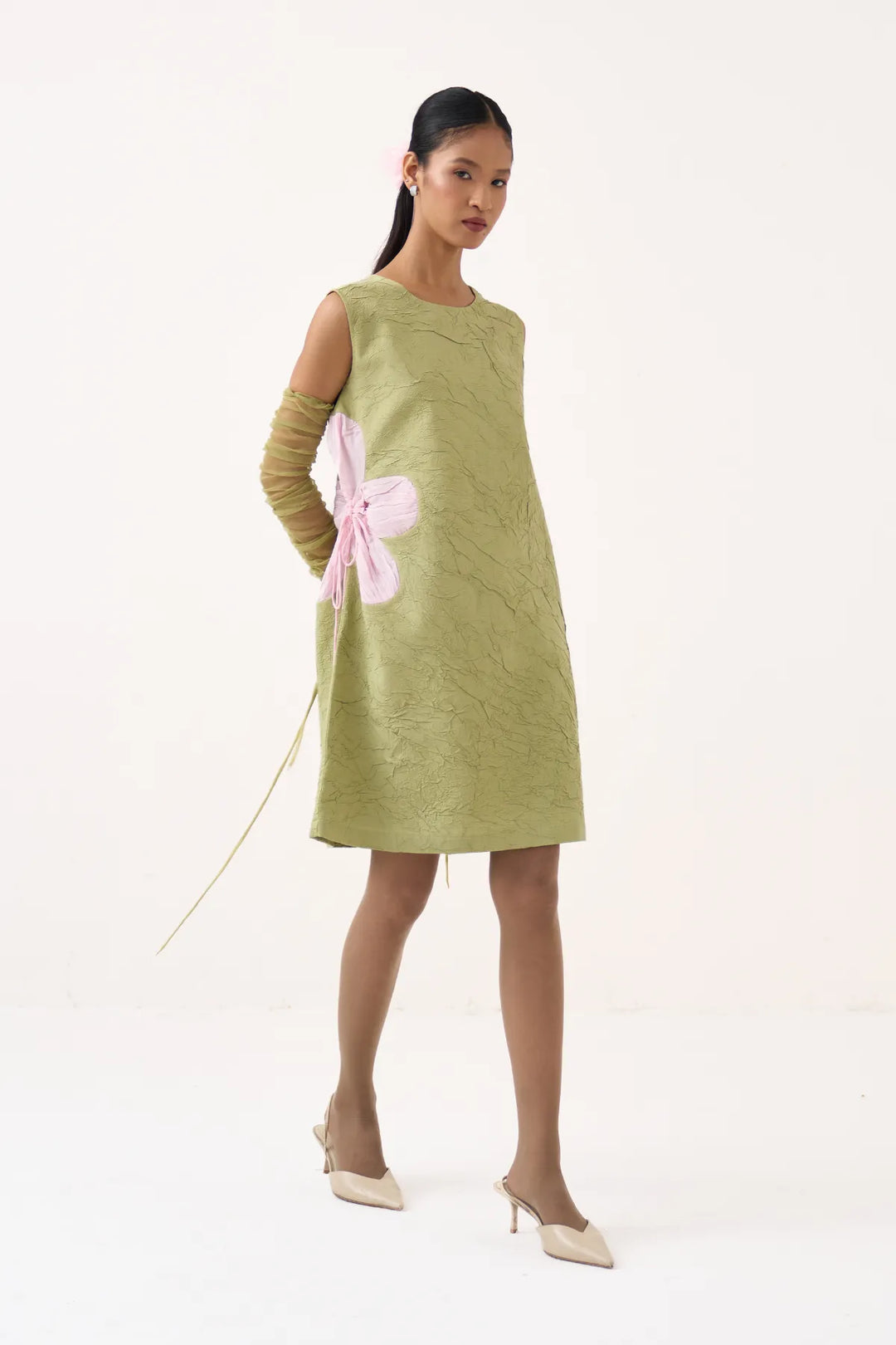 Side Floral Drawstring Shift Dress