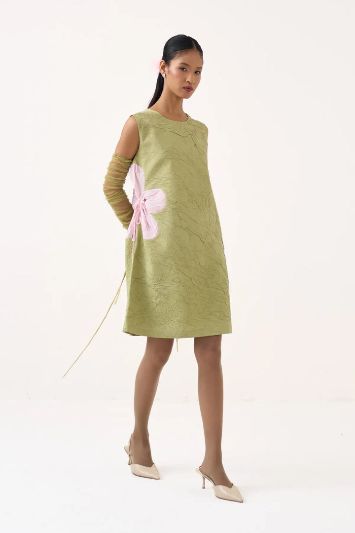 Side Floral Drawstring Shift Dress