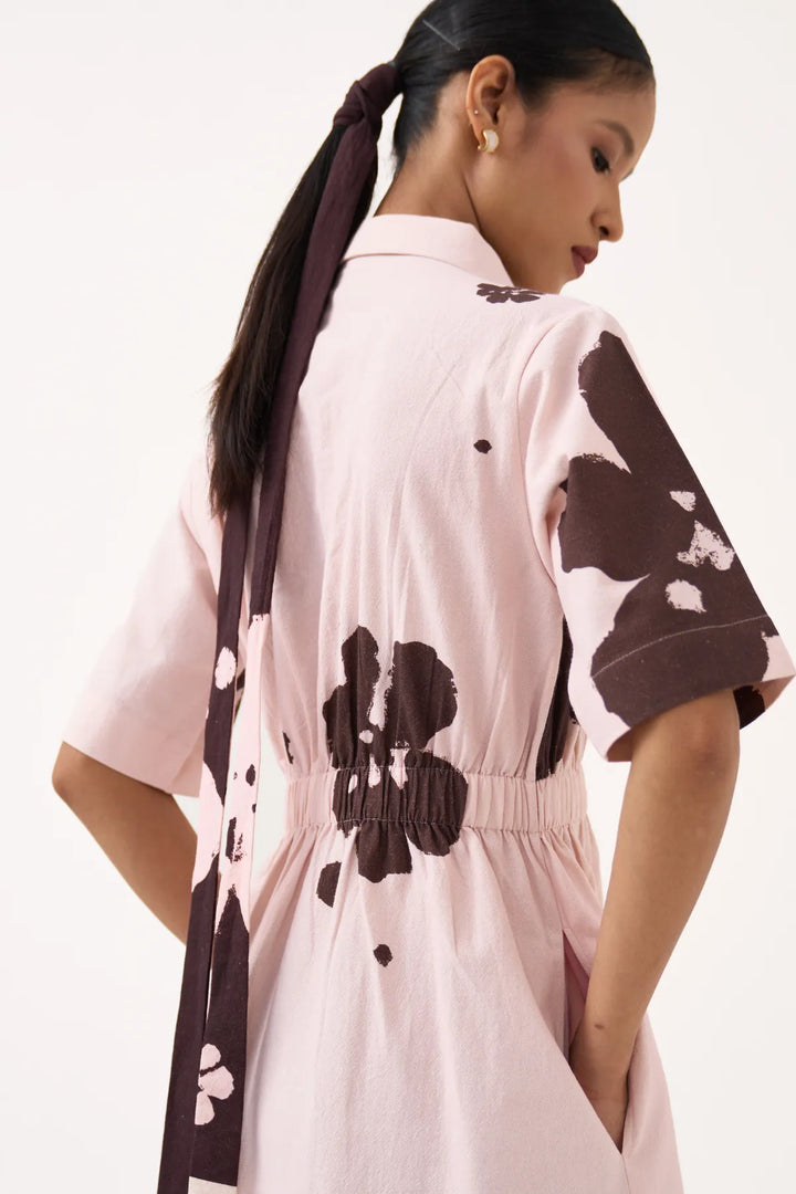 Collared Side Elastic Waist Dress