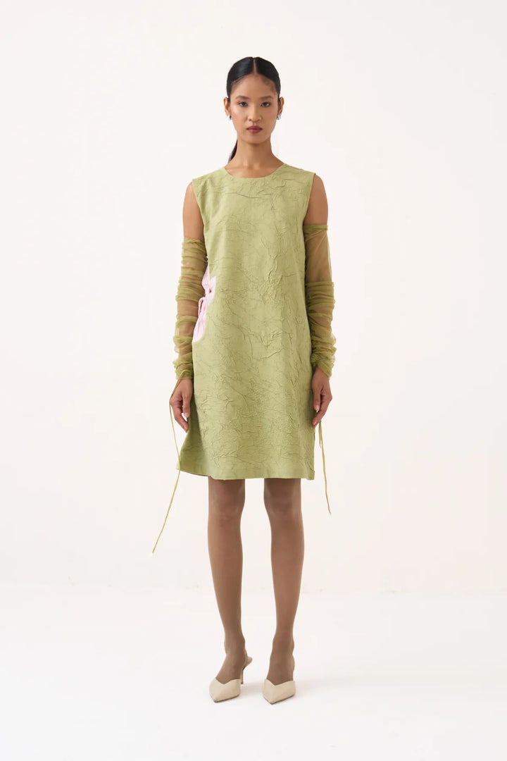 Side Floral Drawstring Shift Dress