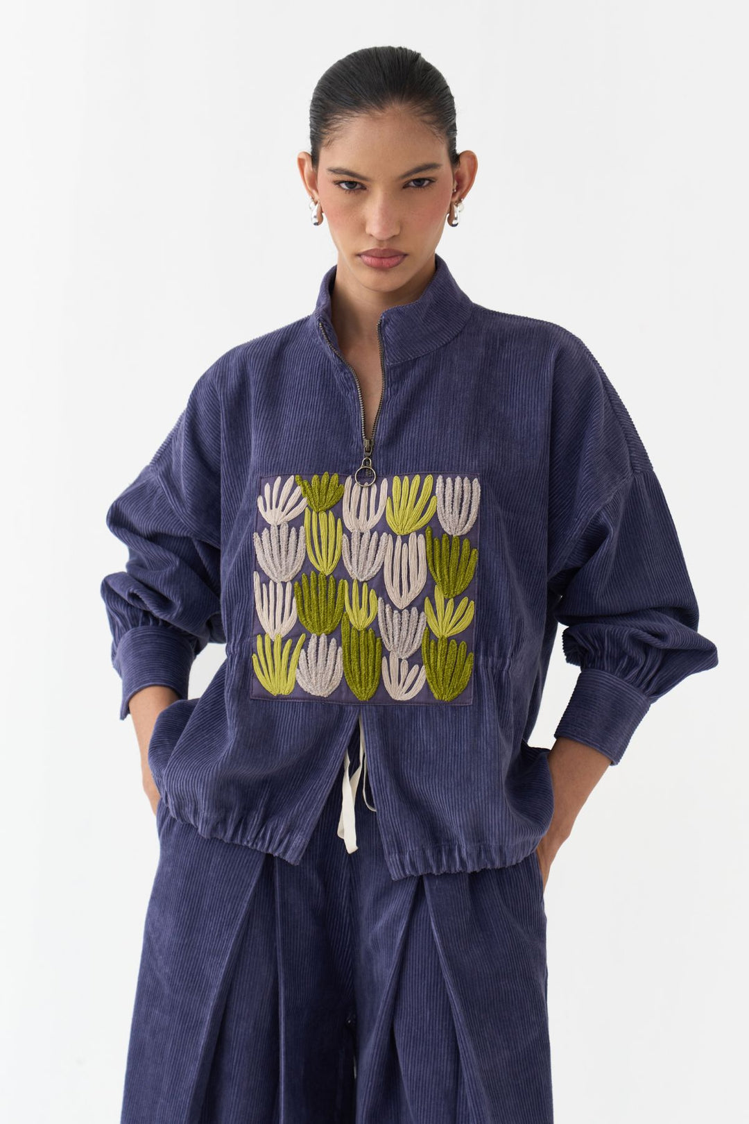 Emb. Corduroy Drawstring Top Co-ord (Set Of 2)