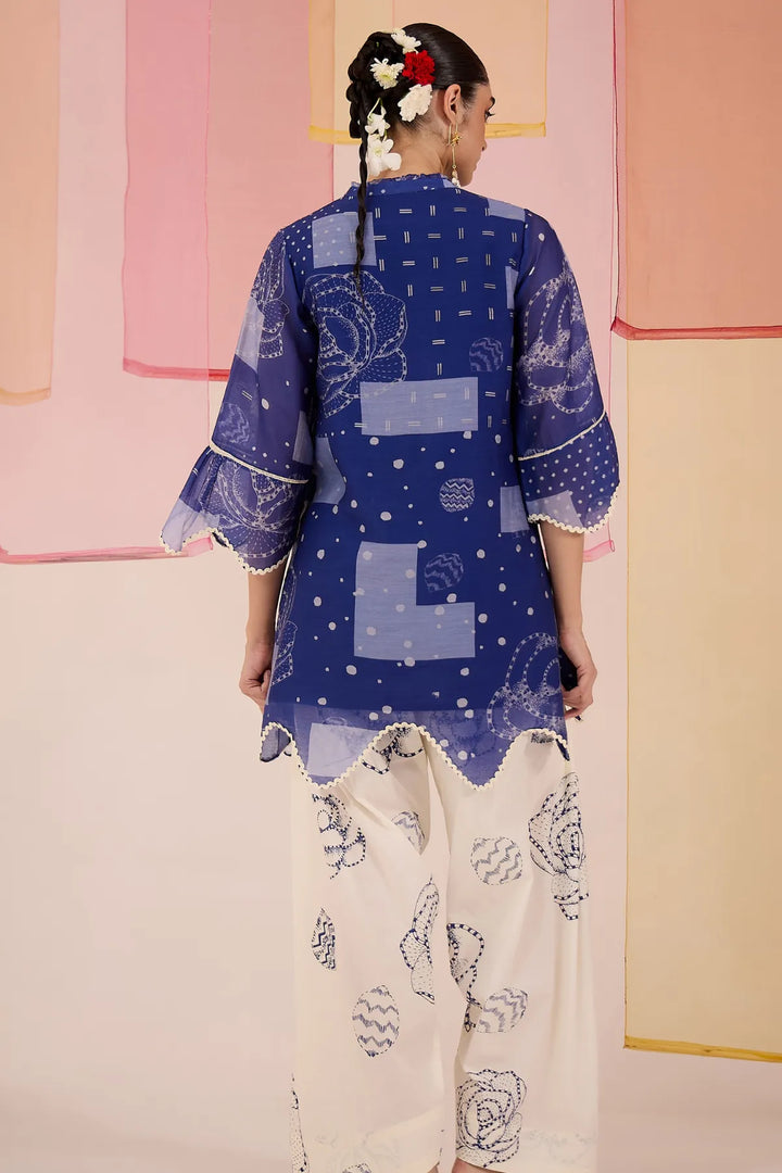 Blue Short Scallop Kurta with Farshi Salwar