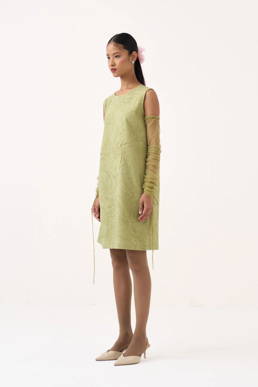 Side Floral Drawstring Shift Dress