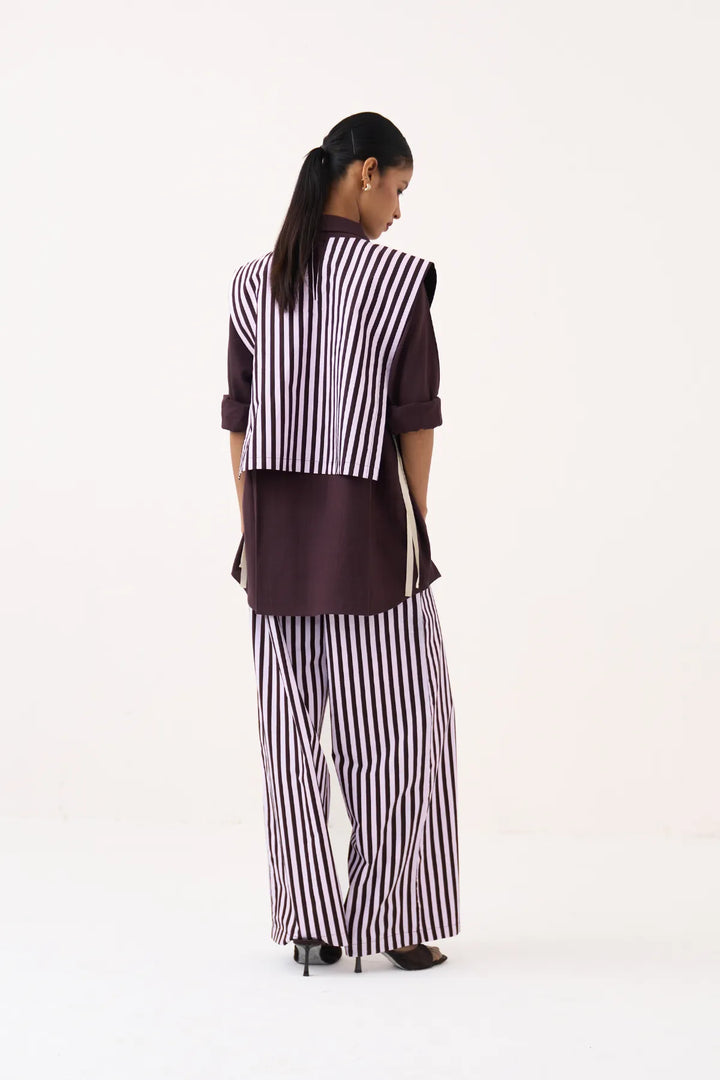 Floral Emb. Stripe Overlay Co-ord (Set Of 3)