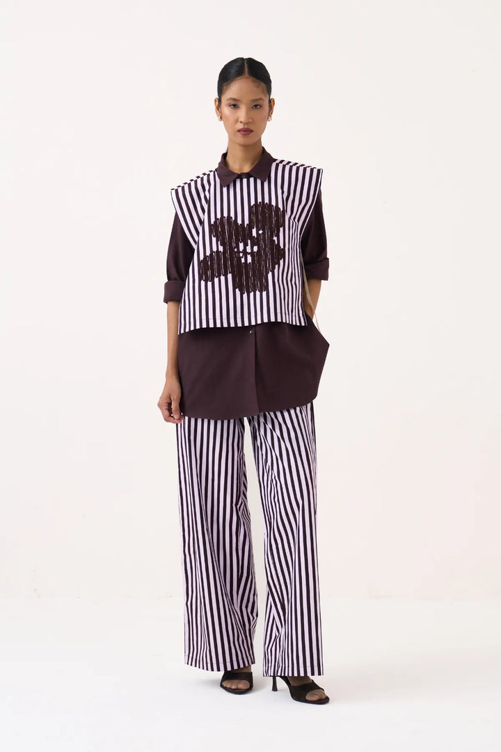 Floral Emb. Stripe Overlay Co-ord (Set Of 3)