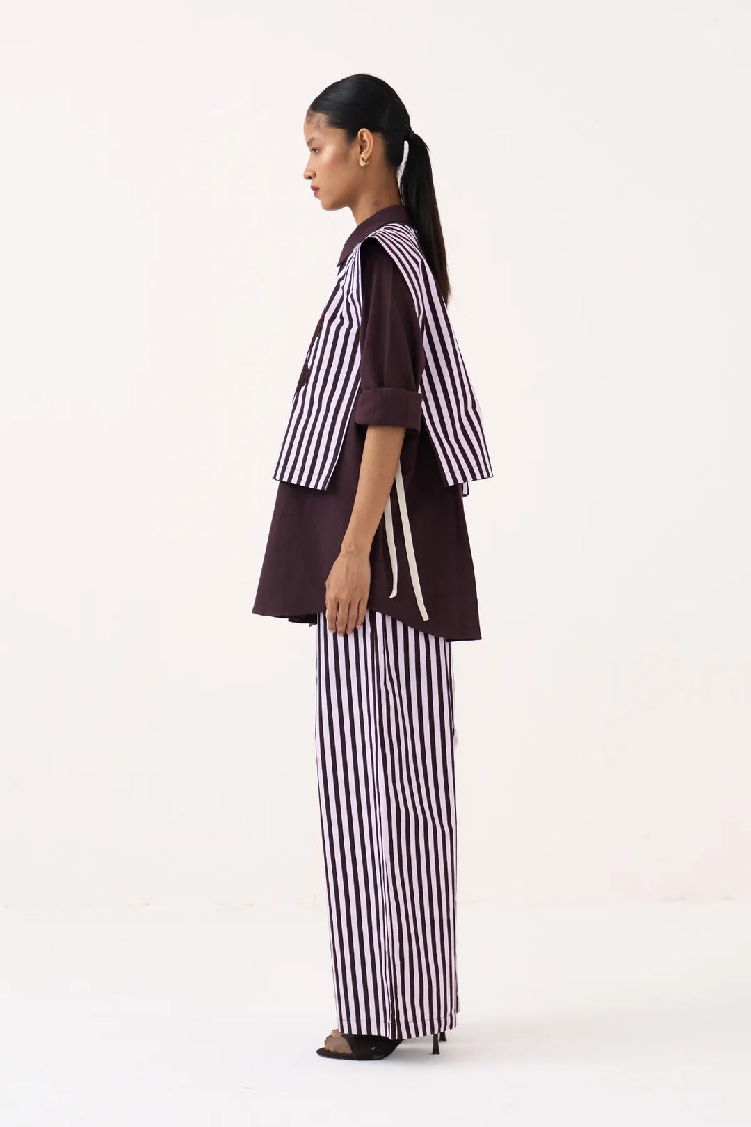 Floral Emb. Stripe Overlay Co-ord (Set Of 3)
