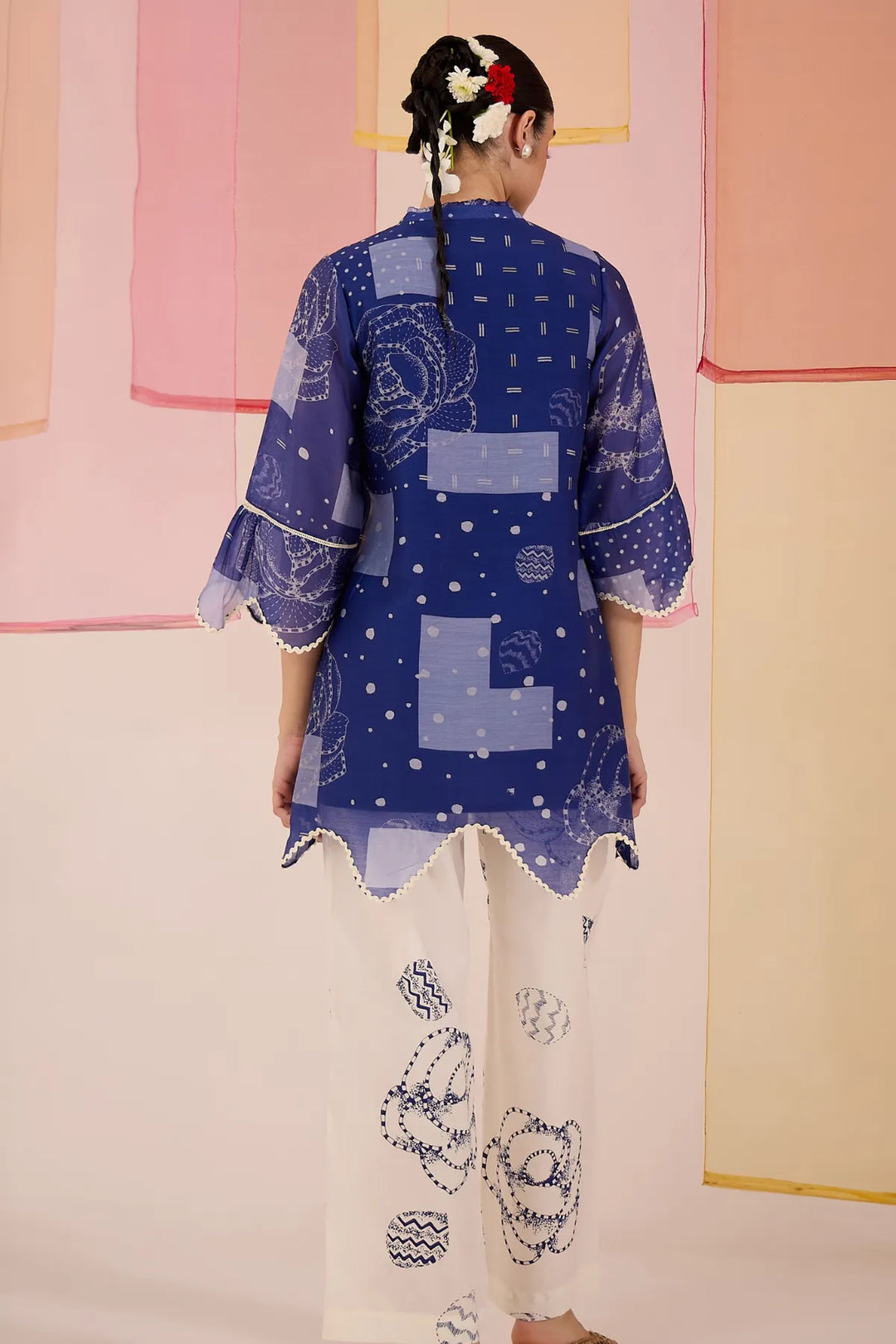 Blue Short Scallop Kurta with Farshi Salwar