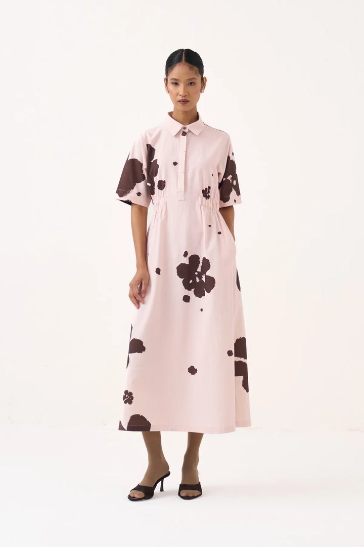 Collared Side Elastic Waist Dress