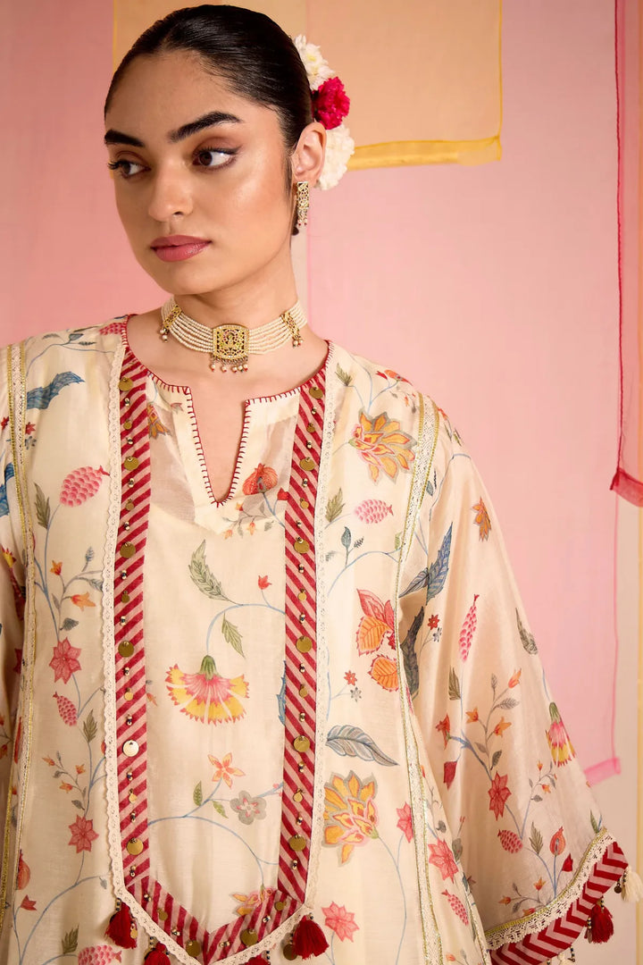 Ivory Chintz Cotton Silk Kalidar Kurta Set