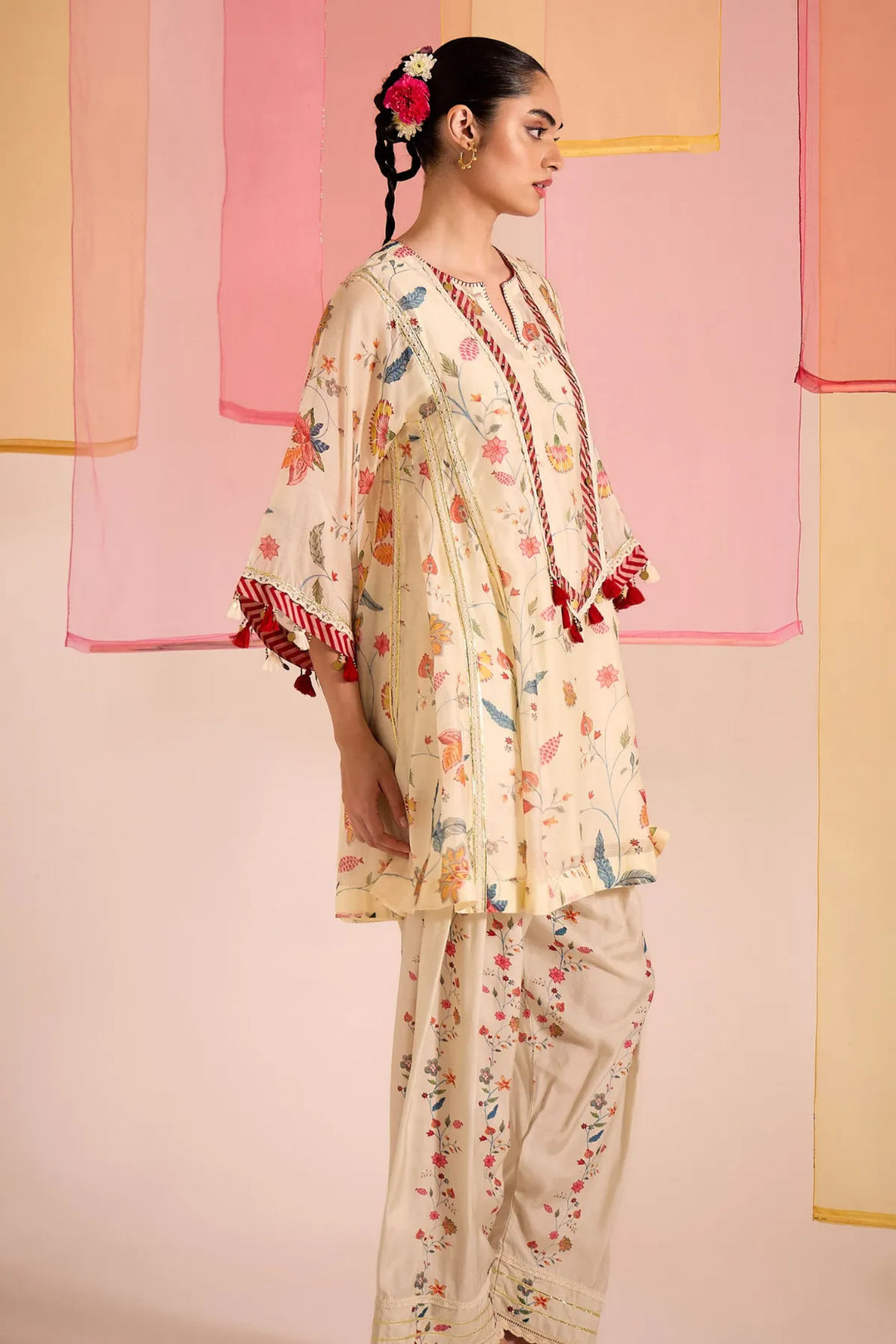 Ivory Chintz Cotton Silk Kalidar Kurta Set