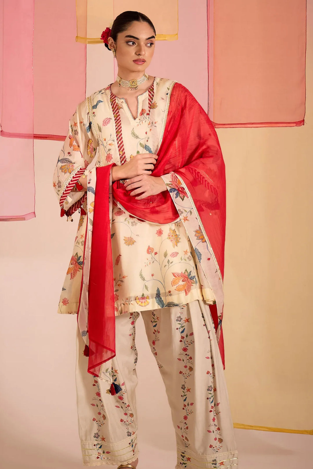 Ivory Chintz Cotton Silk Kalidar Kurta Set
