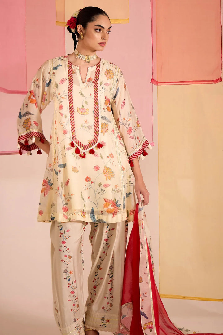 Ivory Chintz Cotton Silk Kalidar Kurta Set