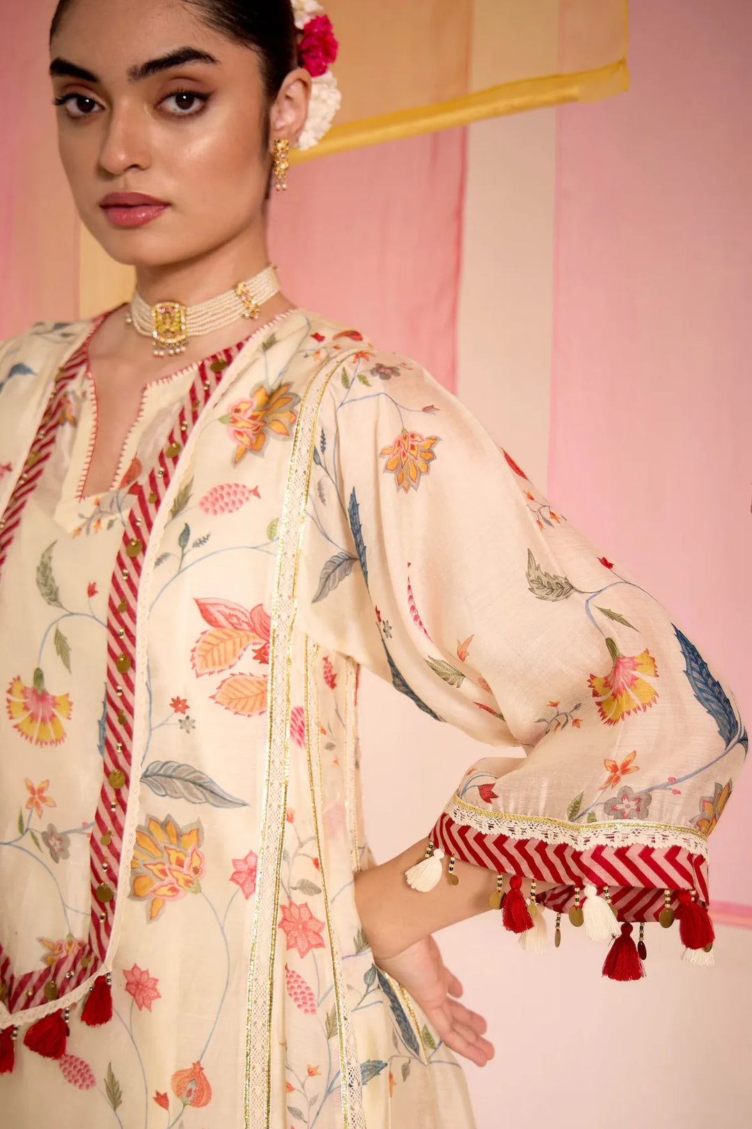Ivory Chintz Cotton Silk Kalidar Kurta Set
