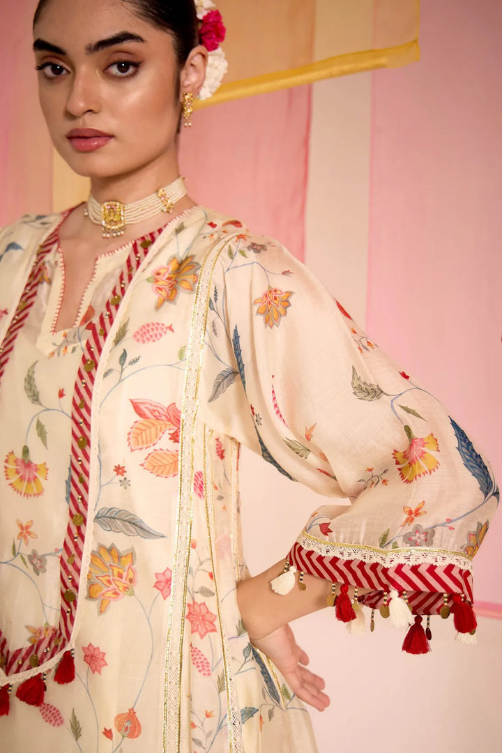 Ivory Chintz Cotton Silk Kalidar Kurta Set