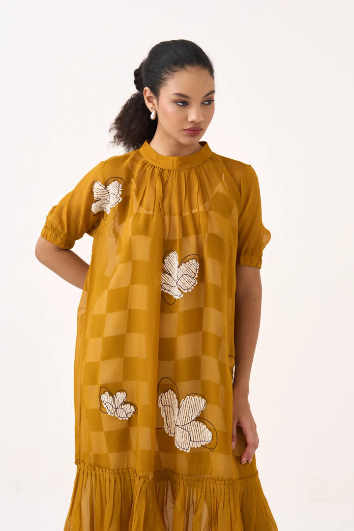 Floral Reverse Applique Bottom Frill Dress
