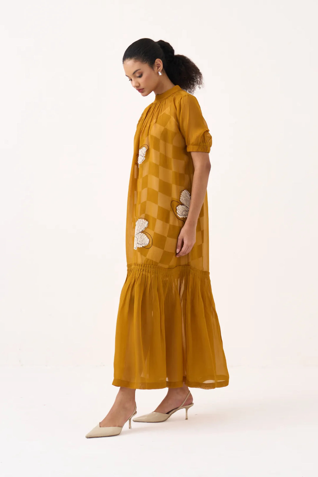 Floral Reverse Applique Bottom Frill Dress