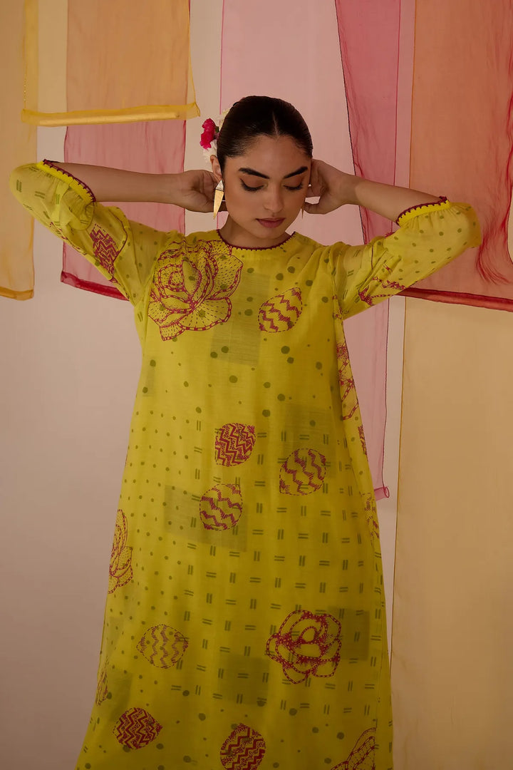 Olive Cotton Silk Layered Kurta Set