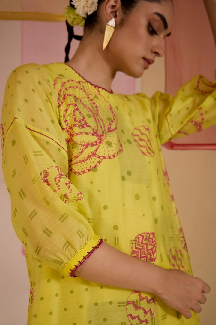 Olive Cotton Silk Layered Kurta Set