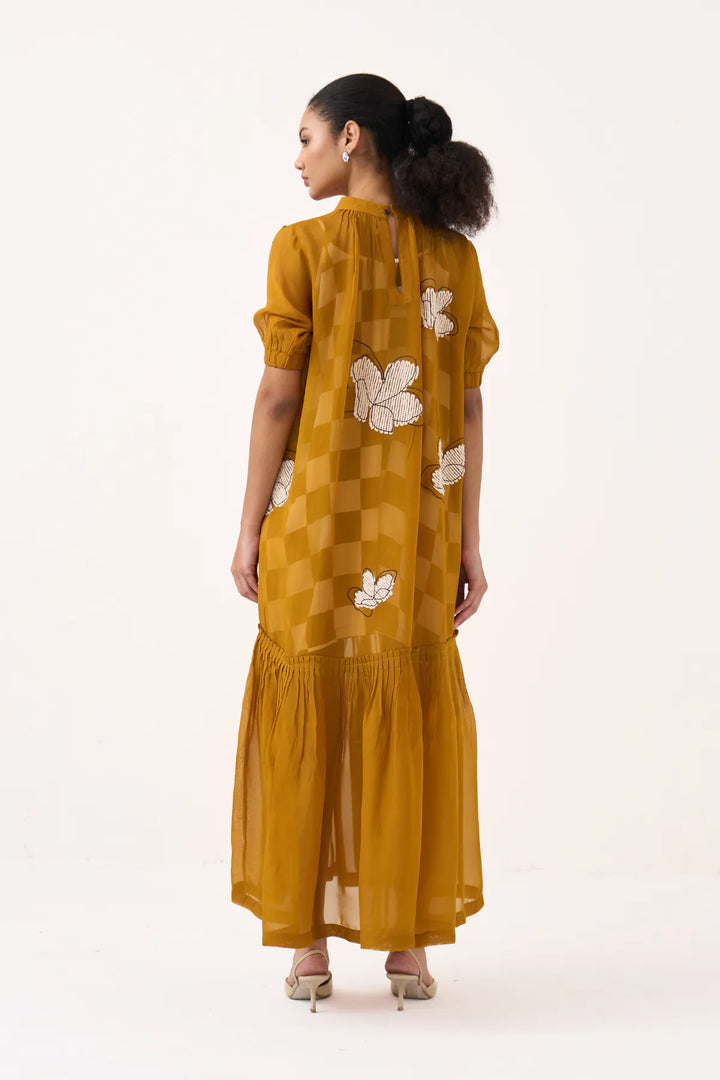 Floral Reverse Applique Bottom Frill Dress