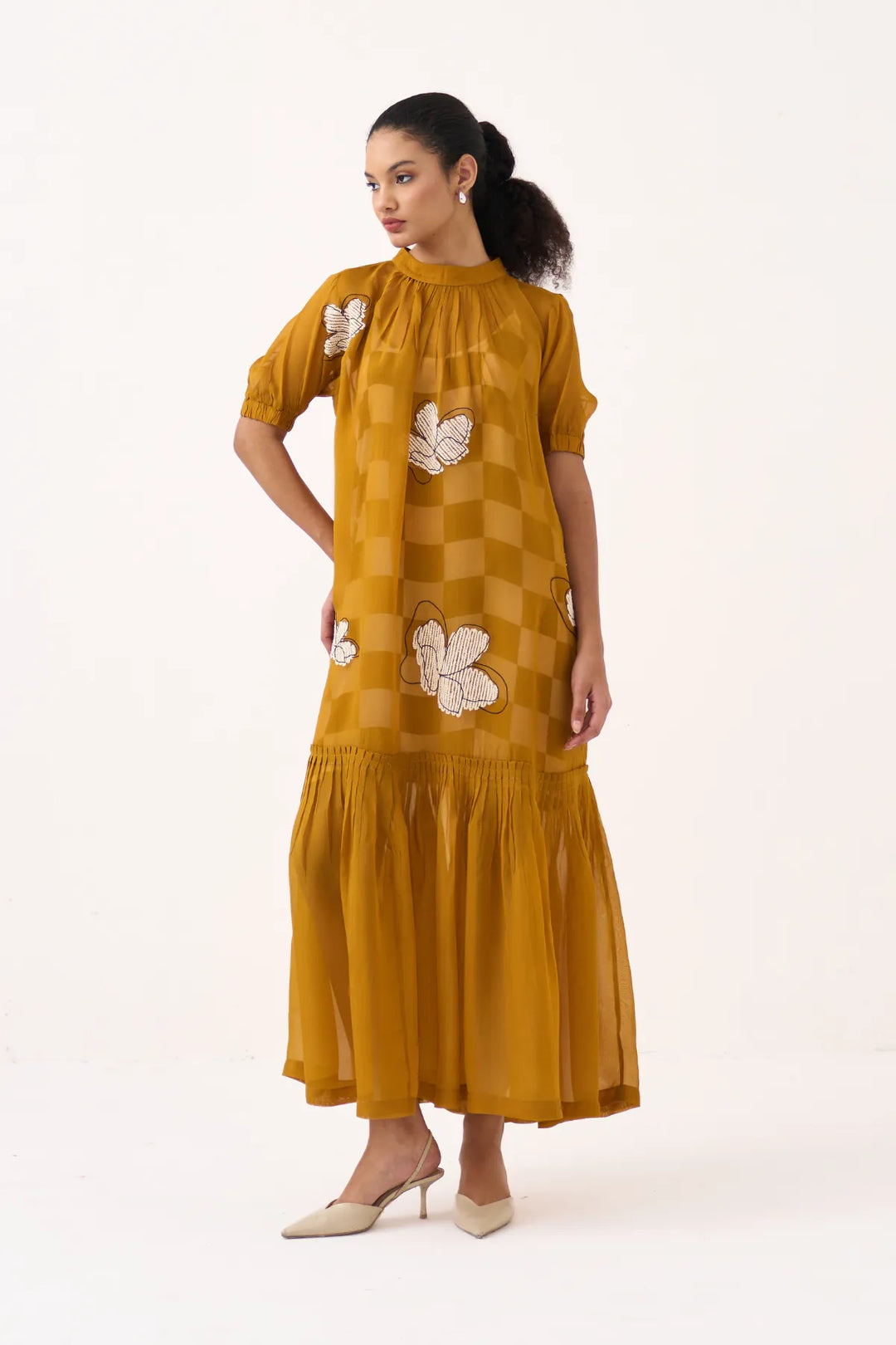 Floral Reverse Applique Bottom Frill Dress