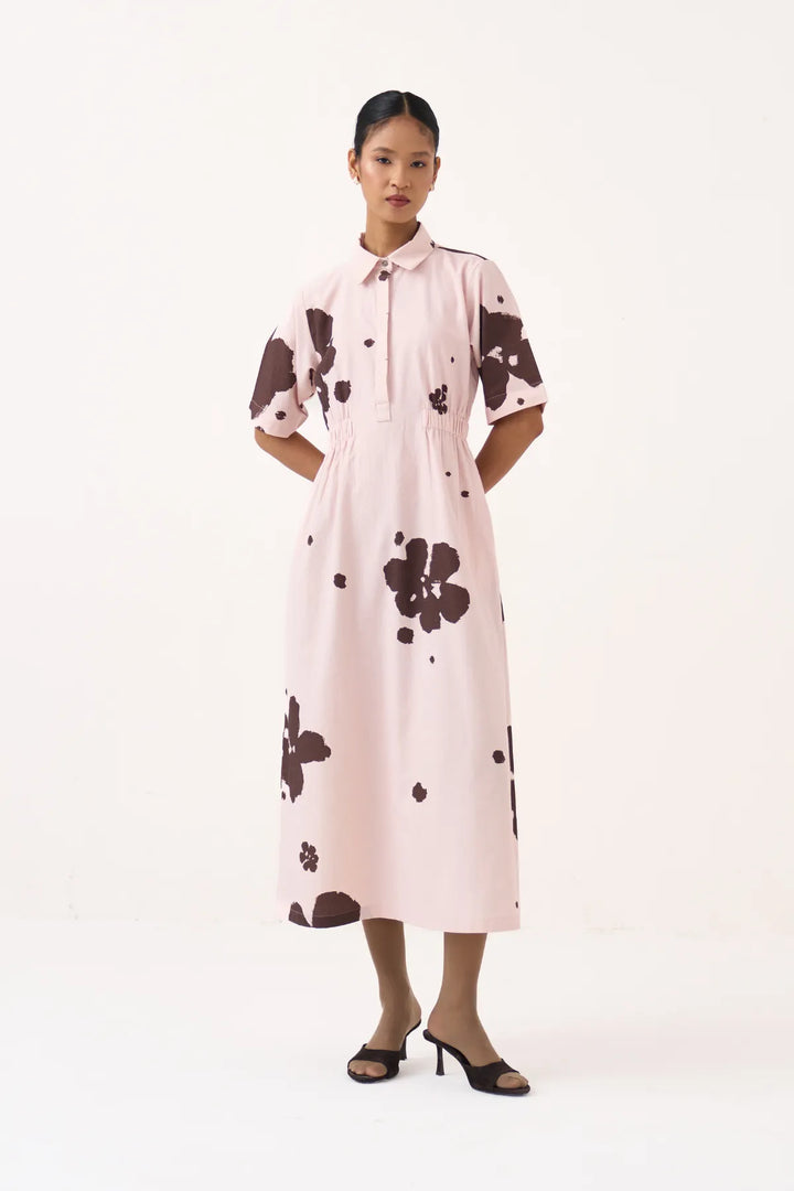Collared Side Elastic Waist Dress