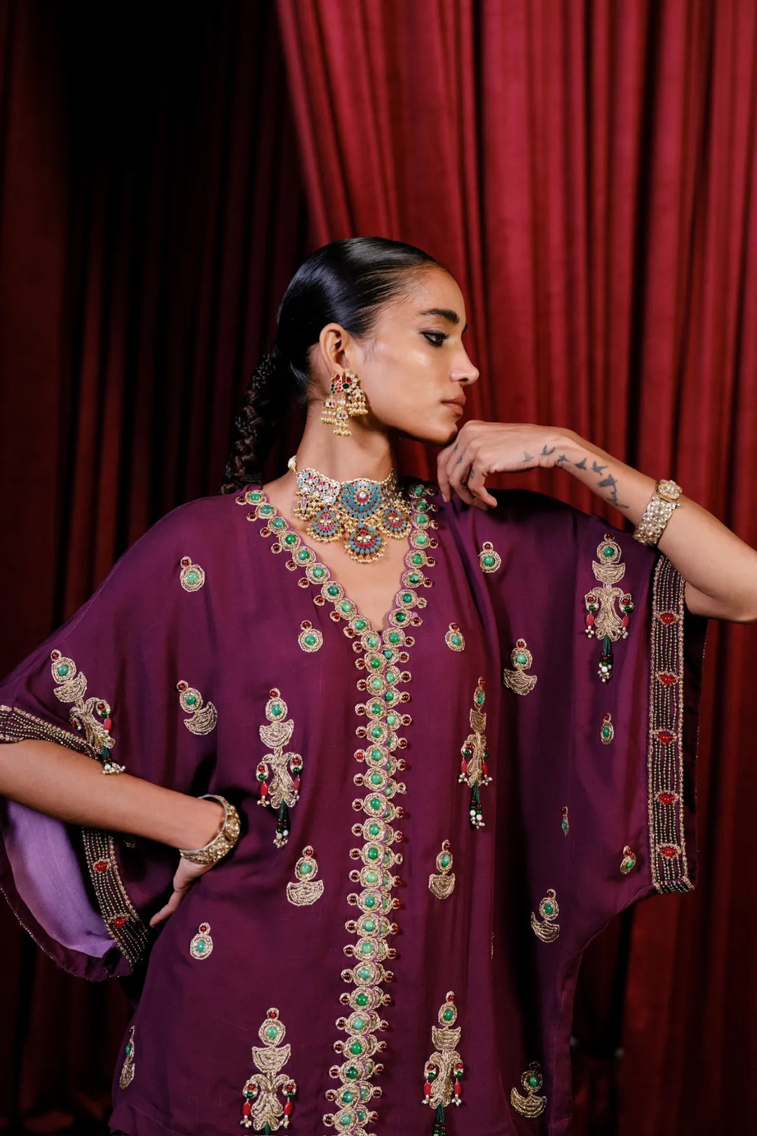 Solid Purple Kaftan Set