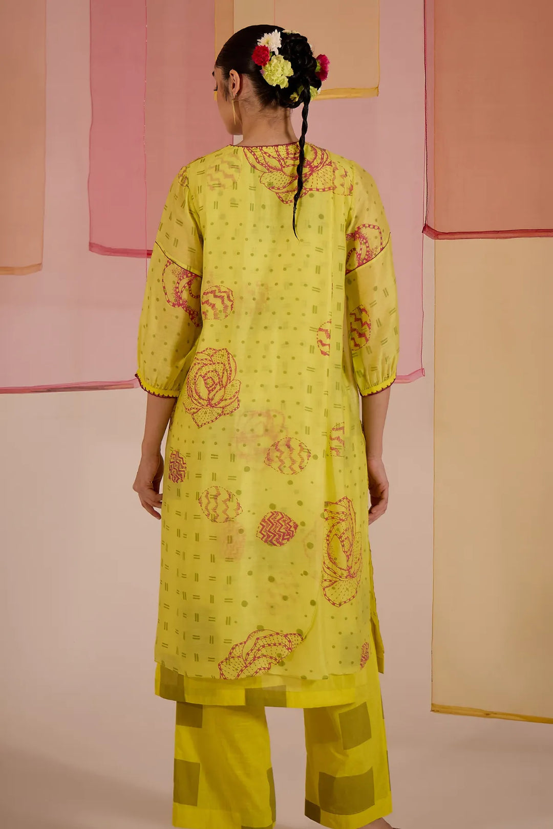 Olive Cotton Silk Layered Kurta Set