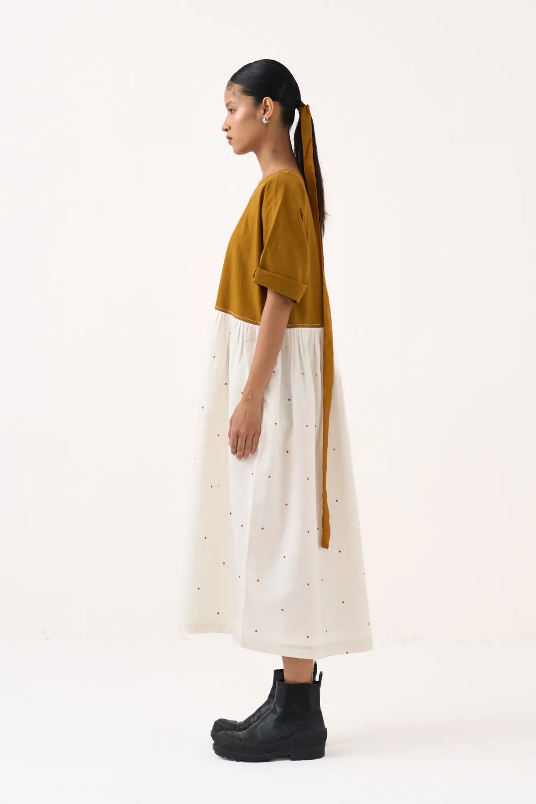 Yoke Gather Polka Dress