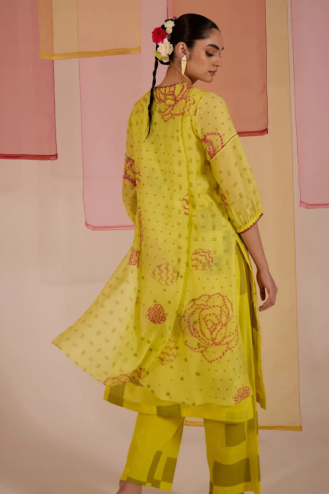 Olive Cotton Silk Layered Kurta Set