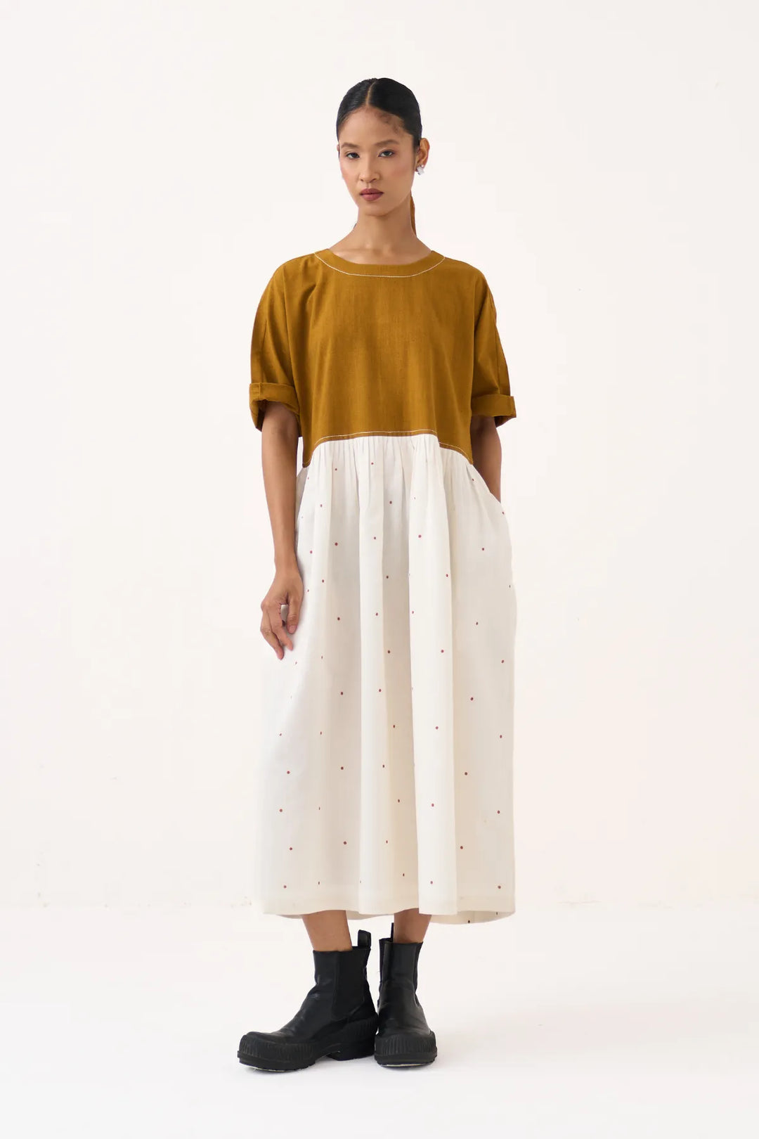 Yoke Gather Polka Dress