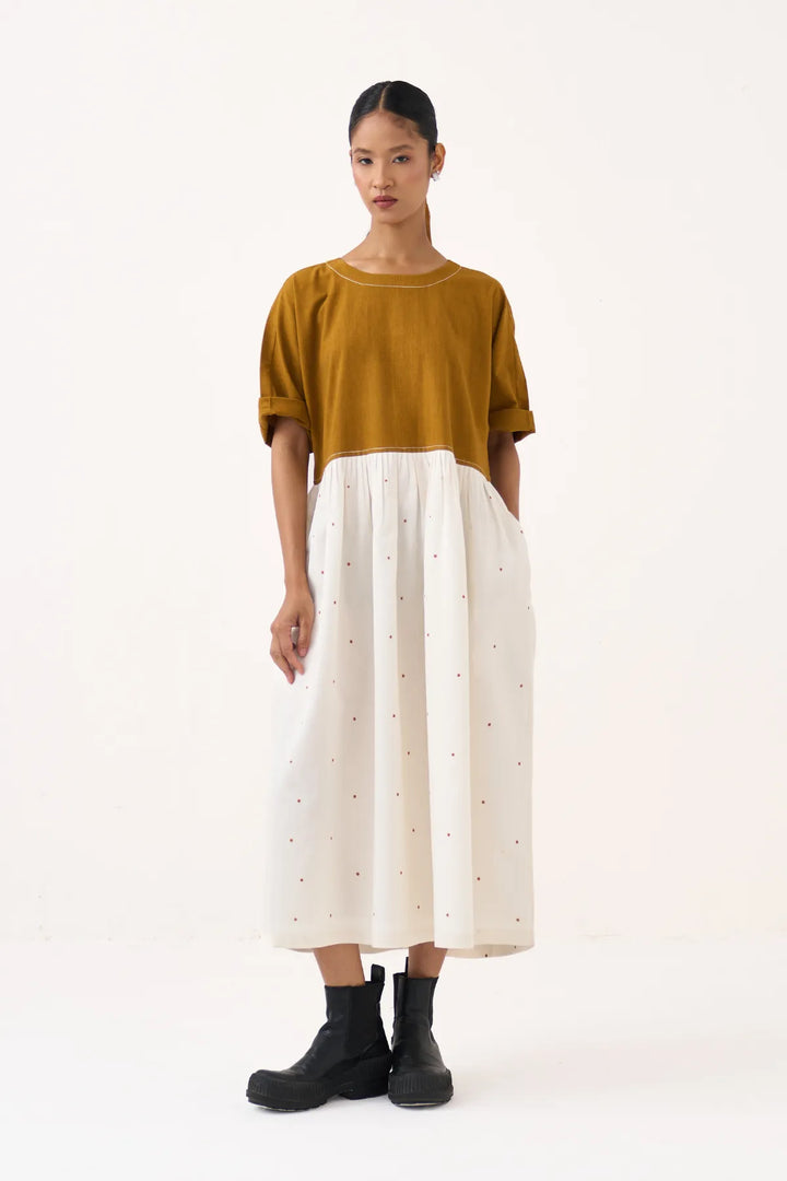 Yoke Gather Polka Dress