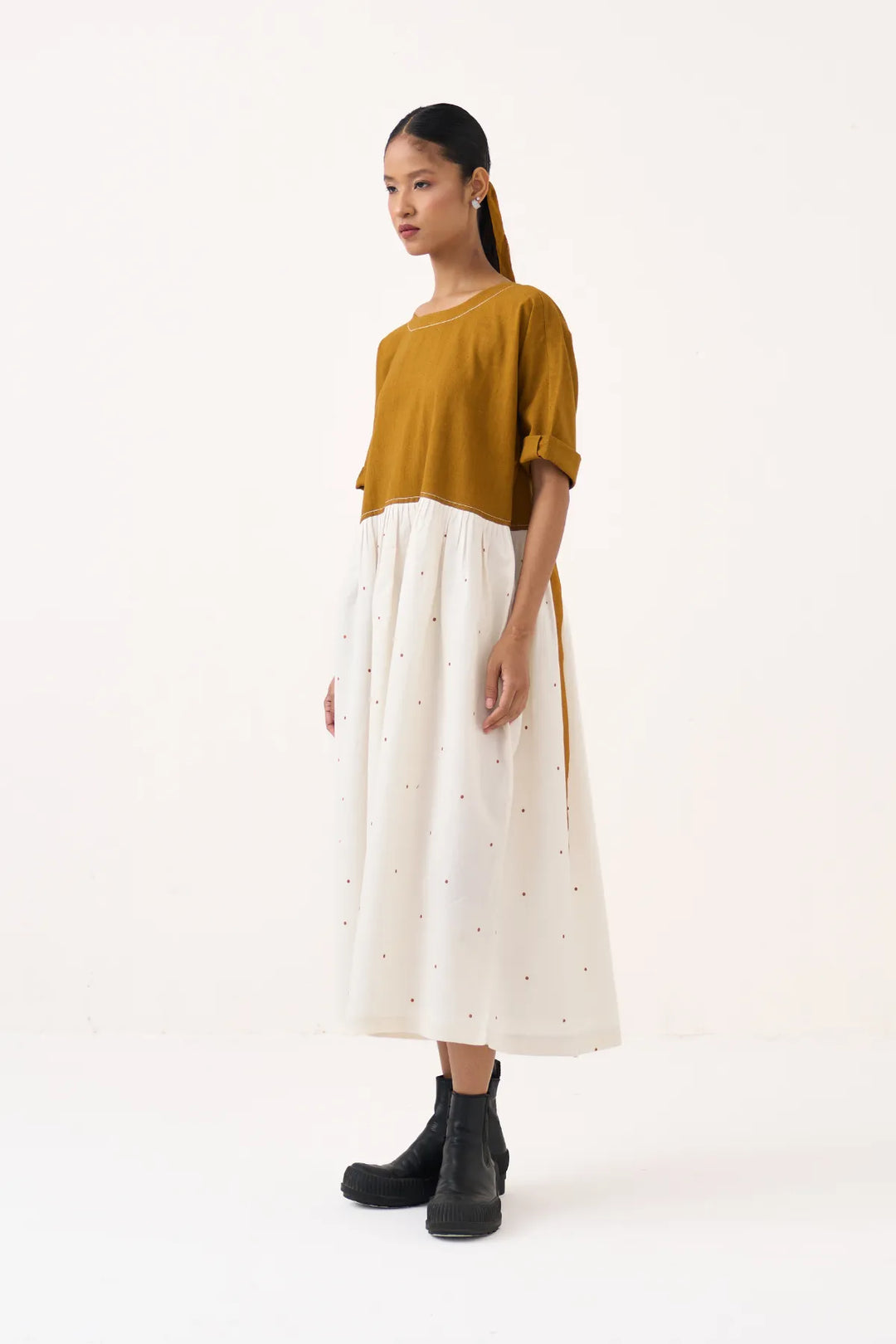 Yoke Gather Polka Dress