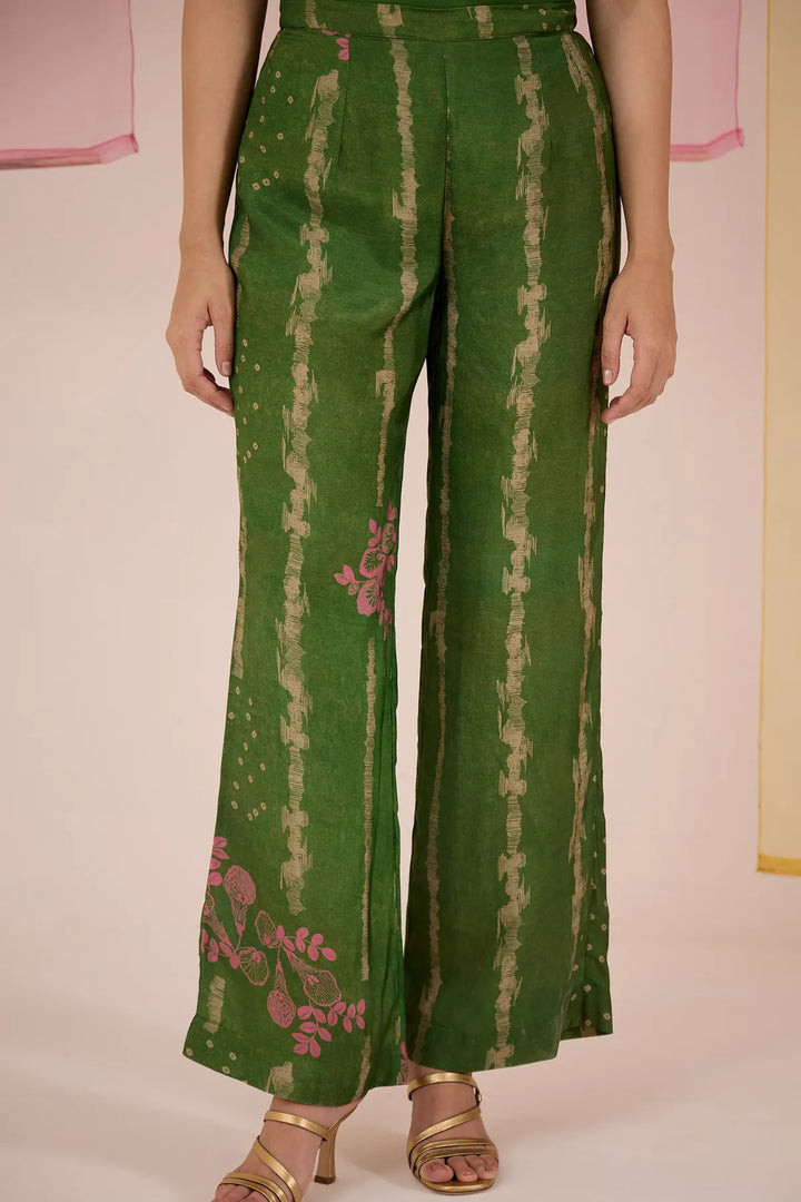 Green Cotton Silk Box Pleat Kurta with Pants
